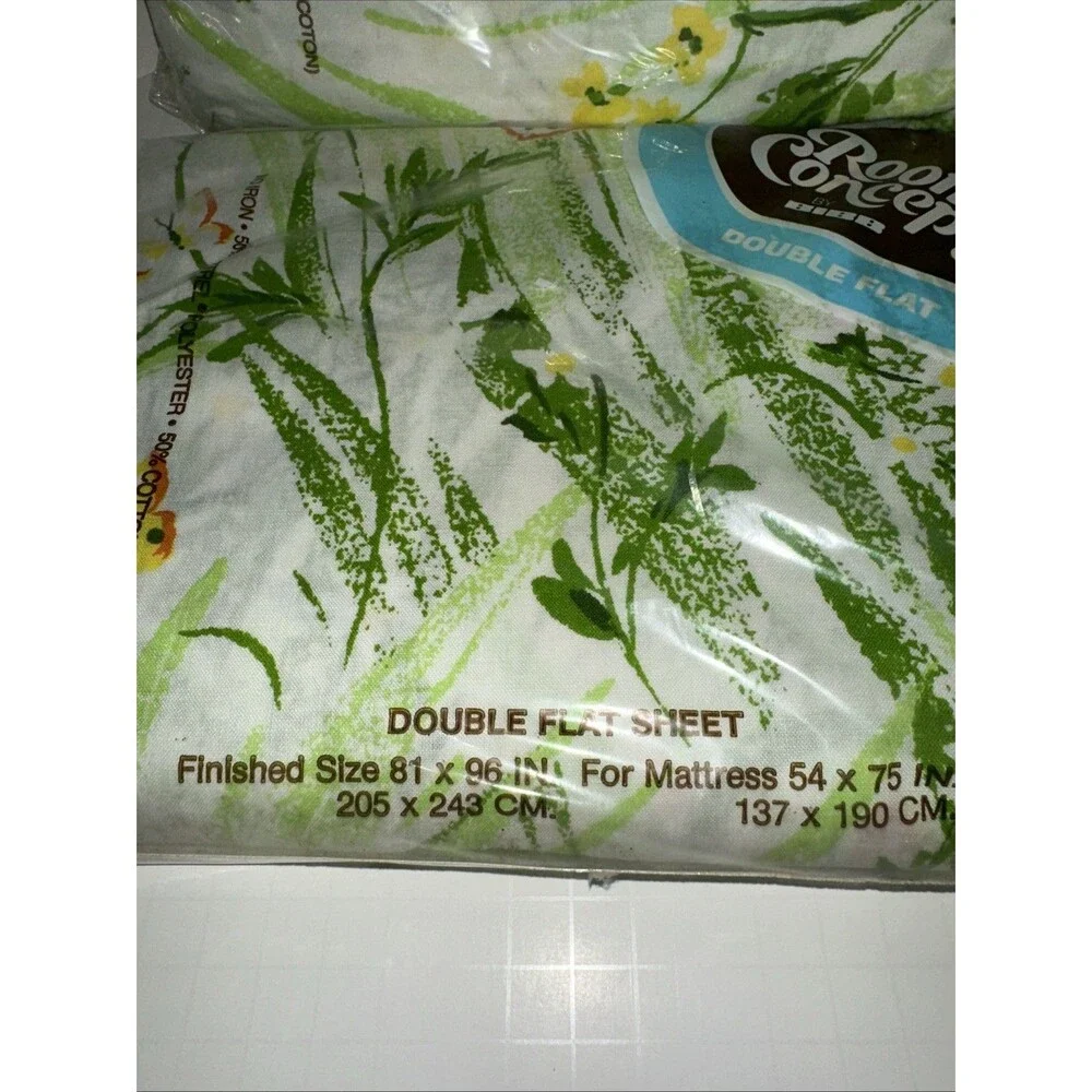 VTG Bibb Room Concepts Double Bed Flat & Fitted Sheet NEW Spring Meadow